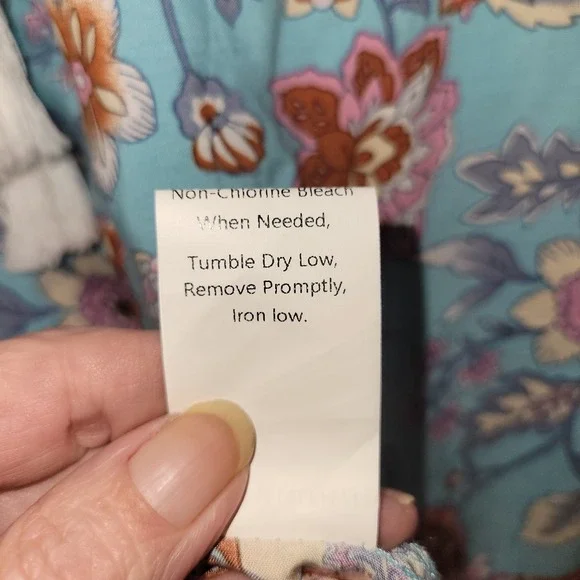 Boho Floral Mini Dress Womens M Blue Peasant Tassel Tie Tiered Babydoll Festival - Picture 8 of 9